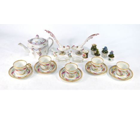 An interesting collection of European porcelain including a late 18th century English teapot with Newhall style decoration, f