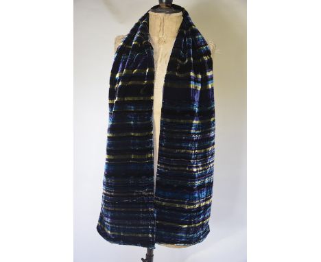 Georgina Von Ertzdorf (born 1 January 1955) (RDI) British textile designer - Scarves - A black/yellow/blue striped velvet sca
