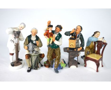 Five Royal Doulton figures - The Wigmaker of Williamsburg, HN2238; The Clockmaker, HN2279; The Craftsman, HN2284; The Tinsmit