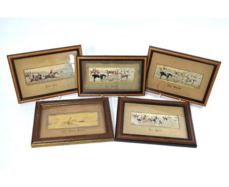 Five stevengraphs - hunting: The Meet, The First Point, Full Cry and The Death (2 copies) (5)