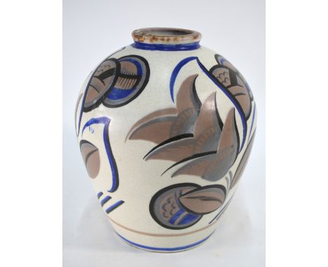 Carter, Stabler & Adams, Poole - a rare red bodied vase, 212/LJ, the vase and pattern designed by Truda Carter, painted in bl