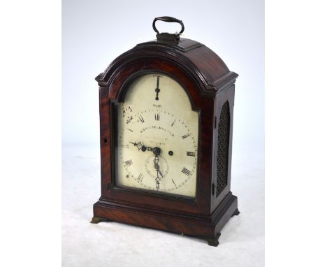 A George IV mahogany table/bracket clock, the arched enamelled dial signed A. Spiegehalter, Stepney, the twin fusee 8-day mov