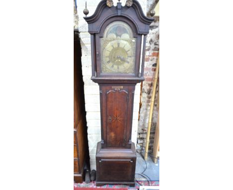 Thomas Lanson, Kighley, an 18th century inlaid oak 8-day longcase clock, the arched silvered dial on brass backplate with pol