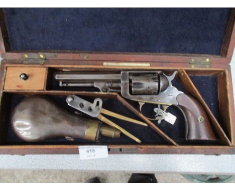 American percussion revolver in box with flask &amp; bullet mould
All moving parts in good order