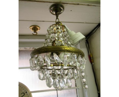 Pair of glass and gilt brass light fittings, 13ins high 