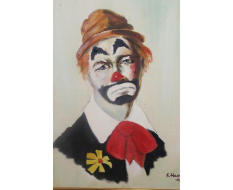 E. Wilgaus, 20th Century oil on canvas, portrait of a clown, signed and dated 1969, 21.5ins x 18ins, gilt framed, together wi