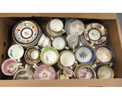 Quantity of various 19th Century cups and saucersGenerally in good condition - one broken cup and two damaged saucers 