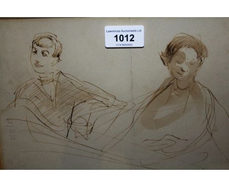 Pietro Annigoni, signed ink and wash, two portrait studies (on one sheet), signed and monogrammed, 8ins x 11insFold to centre