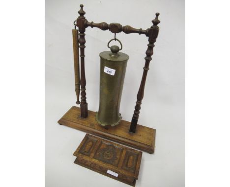 Trench Art shell case gong together with a small carved oak box 