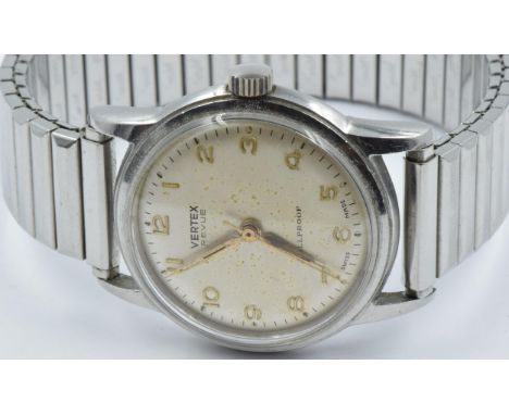 Mid 20th Century Vertex wristwatch with stainless steel case, champagne dial, gilt Arabic numerals, hands and sweep seconds h