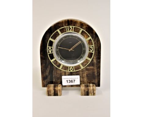 Small Art Deco marble clock, the black dial inscribed Asprey with Arabic numerals and inscribed to the reverse Le Coultre 