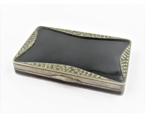 Continental 925 mark rectangular silver and enamel marcasite inset box, 3ins x 2ins 
