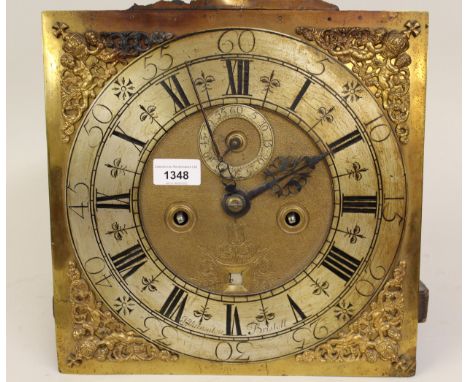 Early 18th Century 12in brass dial eight day clock movement with calendar and seconds hand by John Yarronton, Bristol 