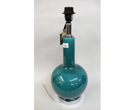 Oka Aruba turquoise pottery table lamp, 17ins high 