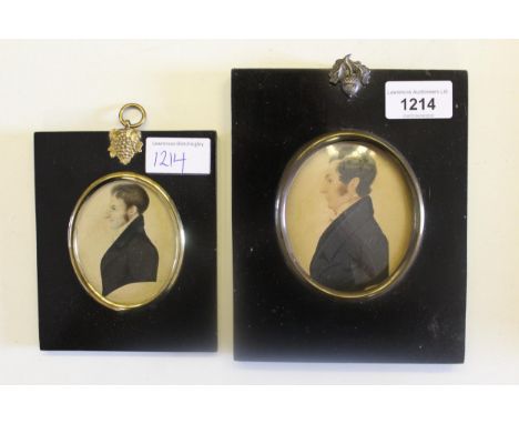 19th Century watercolour, portrait silhouette on card of a gentleman in profile, 3.5ins x 3ins, in an ebonised frame together