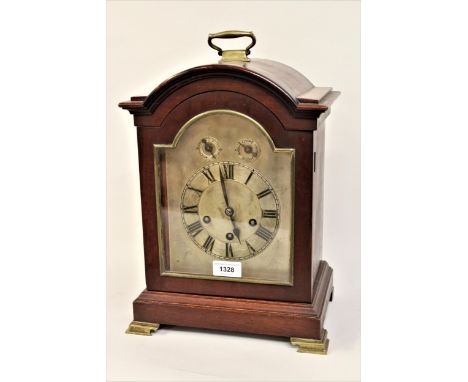 Early 20th Century mahogany bracket clock, the silvered dial with chime silent and advance retard selectors, the three train 