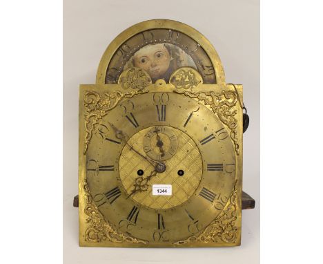 George III brass dial eight day longcase clock movement with moonphase to the archIn poor condition, does not look like it wo