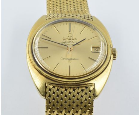 Gentleman's Omega Constellation Automatic Chronometer 18ct gold cased wristwatch with integral bracelet strap, gross weight 1