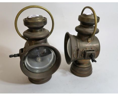 Pair of Powell & Hanmer automobile lanterns, 12.5ins high 