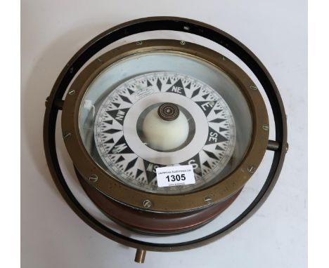 Ship's brass binacle compass, together with a ship's brass maskhead lamp 