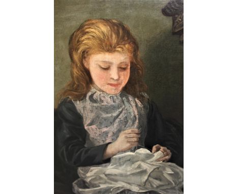 Richard L. Aldridge, oil on canvas, portrait of a seated girl sewing, signed and dated 1878, 30ins x 25ins approximately, gil