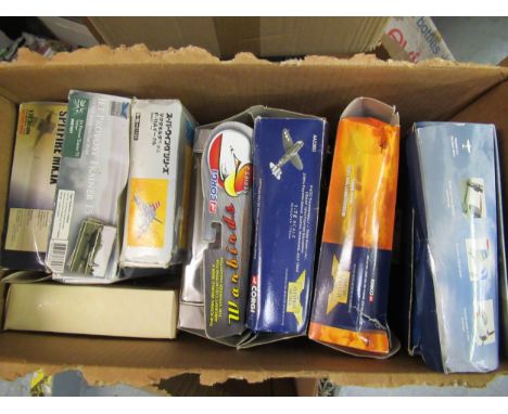 Box containing eight Corgi diecast aviation models including 1:72 scale MesserschmittAces 