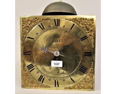 18th Century longcase clock movement, the 10in gilt brass dial inscribed E. Box, Groombridge, with a thirty hour movement str