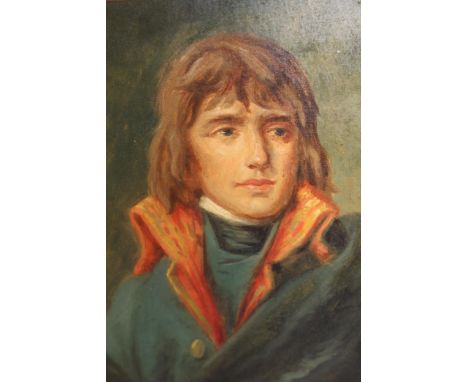 Late 19th Century oil on panel, portrait of Napoleon Bonaparte as first consul after Masquerier, 9ins x 7.5ins, gilt framed 