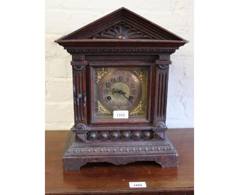 Late 19th Century German oak two train mantel clock with arched top 