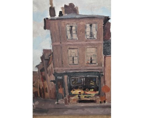 A. Barclay Russell, oil on canvas laid onto board, signed and inscribed on New English Art Club label verso, ' Fruit Shop, St