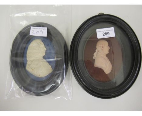 Oval framed wax relief portrait of a gentleman in profile, together with another similar (at fault) 