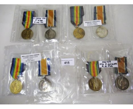 Group of four First World War two medal groups, Private F. Gayler 266105 RS Fusiliers, William James Brider Cooks Royal Navy 