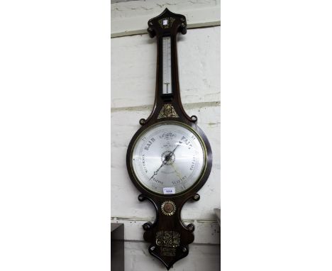 19th Century rosewood mother of pearl inlaid wheel barometer, the silvered dial inscribed Young, 92, Tooley Street 