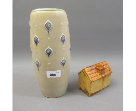 Royal Doulton stoneware oviform vase with stylised Art Nouveau decoration, 9.75ins high together with a late 19th Century pot