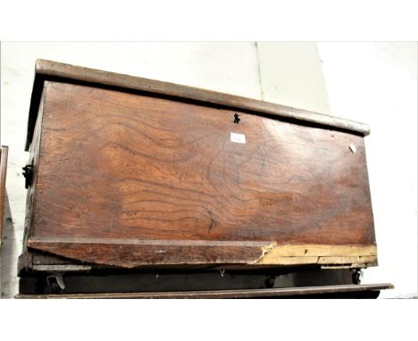 19th Century elm trunk with hinged cover, (with damages), 35ins wide 