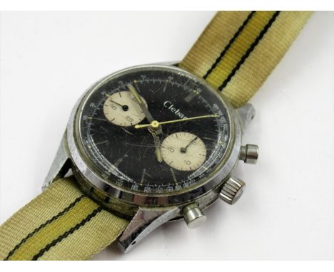 Gentleman's stainless steel cased chronograph wristwatch, the black dial with baton numerals and twin subsidiary dials, signe
