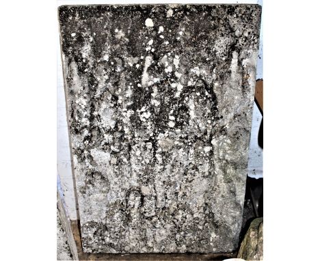 Mid 20th Century carved weathered stone plaque / panel depicting a group of figures, 36ins x 24ins (Provenance - reputedly by
