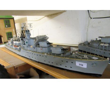 Scratch built wooden scale model of a Warship, D86, HMS Agincourt, 46.5ins wide 