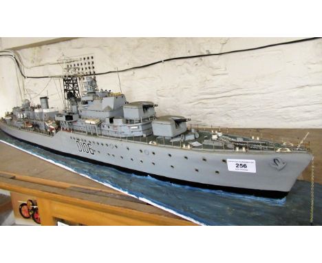 Scratch built scale model warship, Daring Class Destroyer, HMS Decoy, D106, 50.5ins wide 