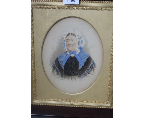 Victorian over-painted portrait photograph of a lady, housed in a cabinet frame, together with a  small gilt frame coloured p