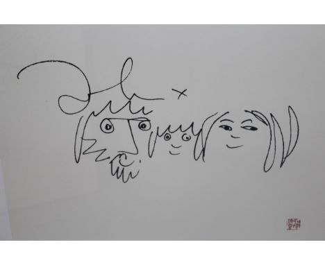 John Lennon Limited Edition monochrome lithograph ' The Family ', No. 584 of 3000, 15ins x 19.5ins 