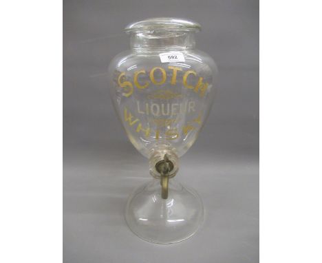 19th Century glass Scotch liqueur whisky dispenser with brass tap, 17.5ins high 