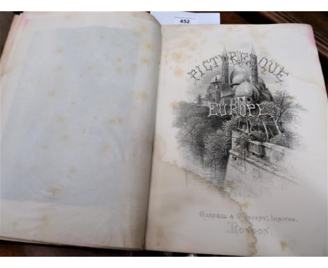 Two large part leather bound volumes ' Picturesque Europe ', together with a quantity of engravings, ' Story of the Norman Co