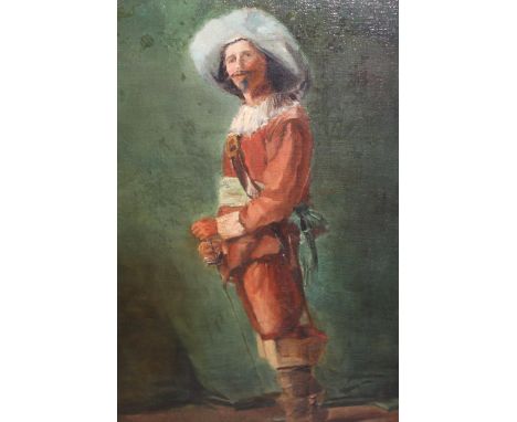 G. Thompson, signed 19th Century oil on canvas, portrait of a 17th Century gentleman with a sword, 16ins x 12.5ins 