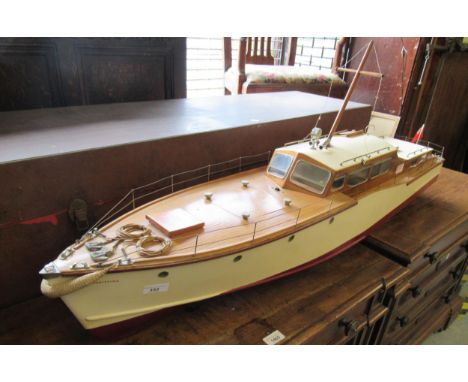 Large mid 20th Century wooden scratch built scale model of a motor cruiser ' Christina ', with battery drive electric engine 