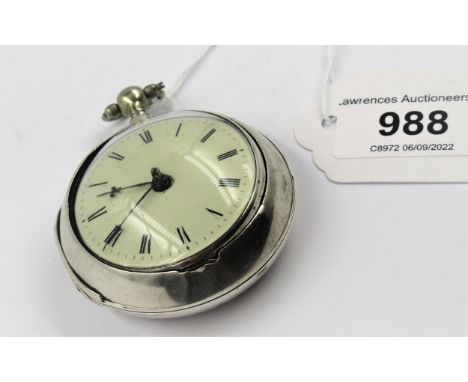 George III silver pair cased verge watch by Hartwell of Uttoxeter, No. 3878, the enamel dial with Roman numerals, case diamet