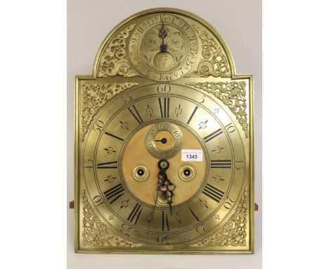 Mid 18th Century brass dial eight day clock movement by Thomas Ogden, Halifax, with unusual moonphase to the archPlease see f