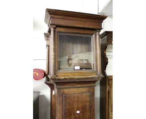 Two George III oak longcase clock cases with square aperturesTaller clock hood door aperture - 27.5cm x 27cmSmaller clock hoo