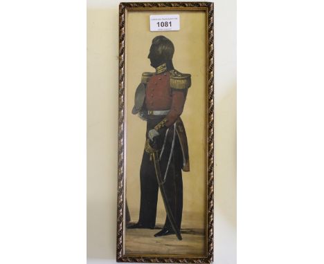 19th Century watercolour, full length portrait silhouette of Lieutenant Colonel Stephen Robson, Bombay European Regiment toge