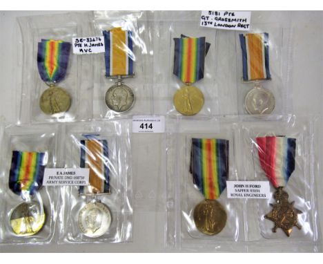 Group of four First World War two medal groups, 5181 Private Grossmith 13th London Regiment, Private E.A James 168730 Army Se